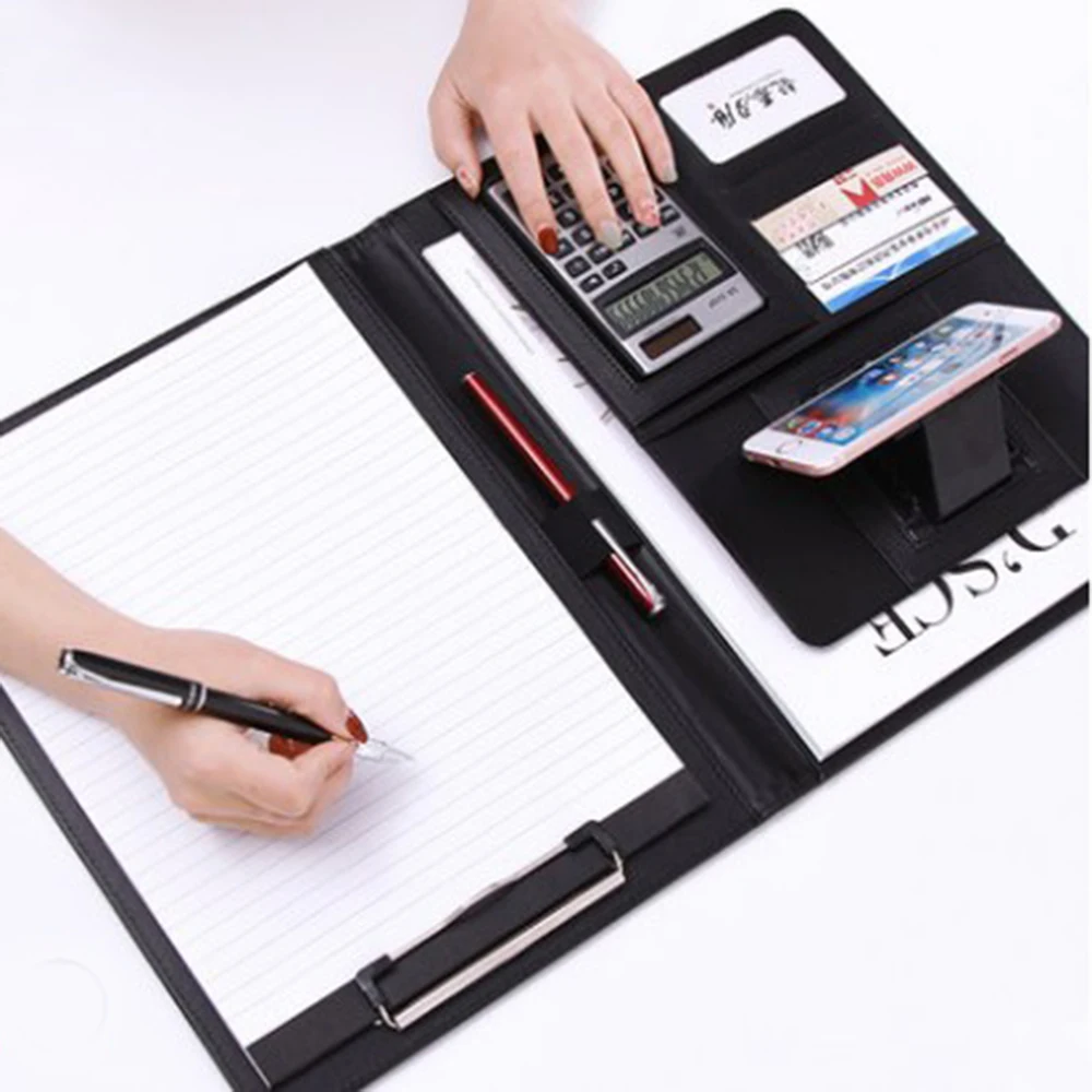 

Multifunctional Padfolio Professional Business Zippered Padfolio Folder Document Case Organizer Leather A4 PU Portfolio Memo Pad