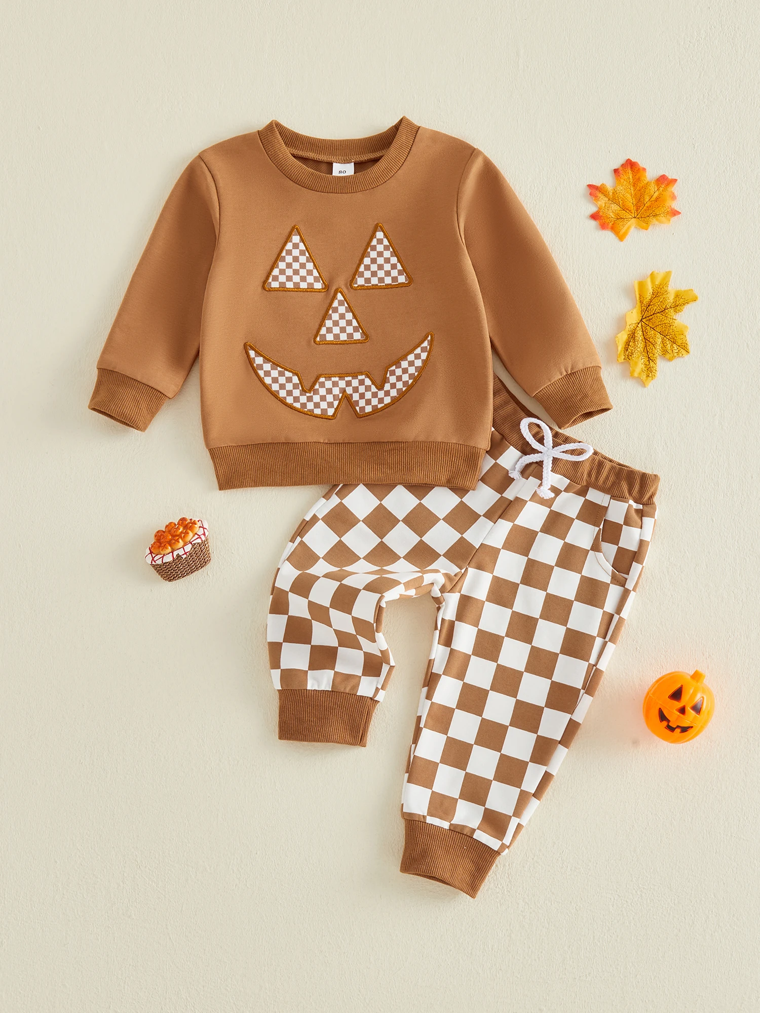 Ghost-Face Sleeve Crew Outfit Sweatshirt Jogger Pants Set Girl Boy Halloween Long-Sleeve-Crew Print Sweatshirt Latest Ghost-Face
