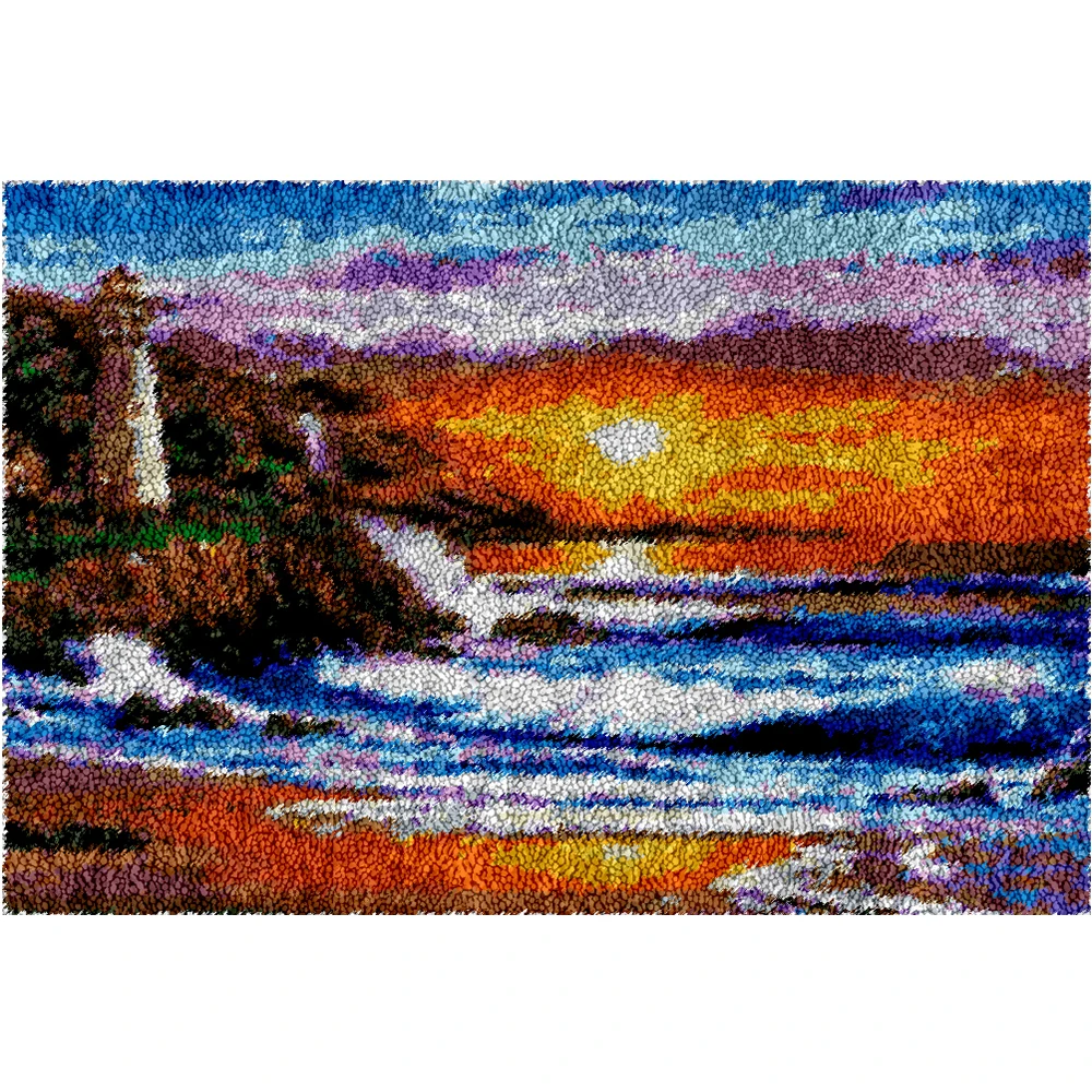 

Latch Hook Kits for Adults Beginners Lighthouse Rug Making Kits with Printed Canvas Doormat Tapestry Kits Needlework Arts Crafts