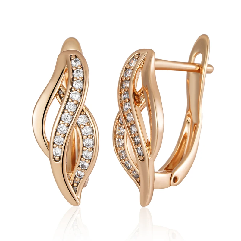 Kinel Fashion Glossy Dangle Earrings For Women 585 Rose Gold Color Simple Geometry Natural Zircon Accessories Daily Fine Jewelry