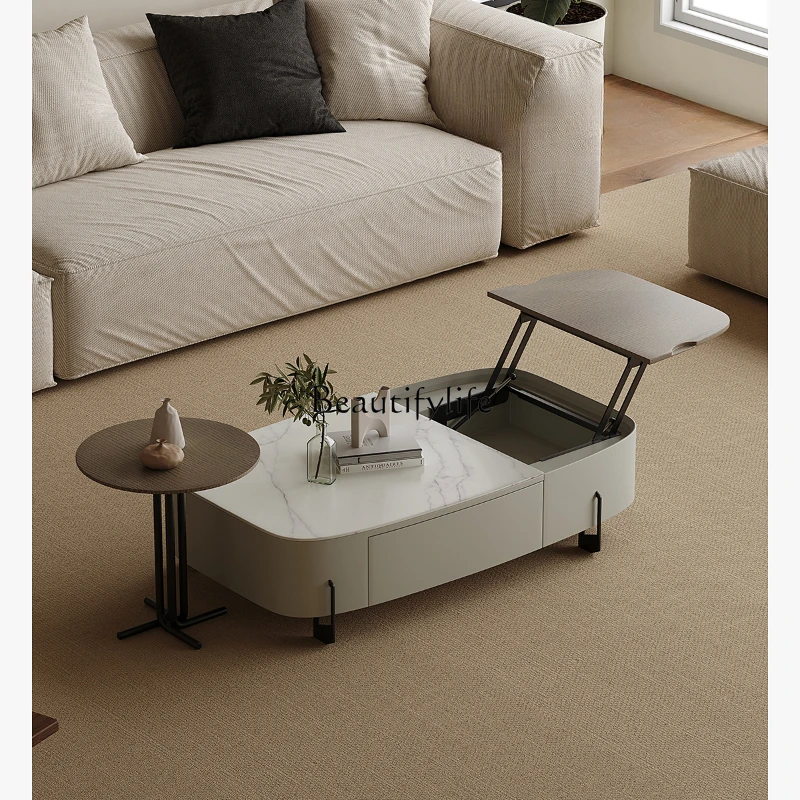 Light Luxury Lifting Coffee Table Microlite Living Room Designer Creative New Oval Coffee Table