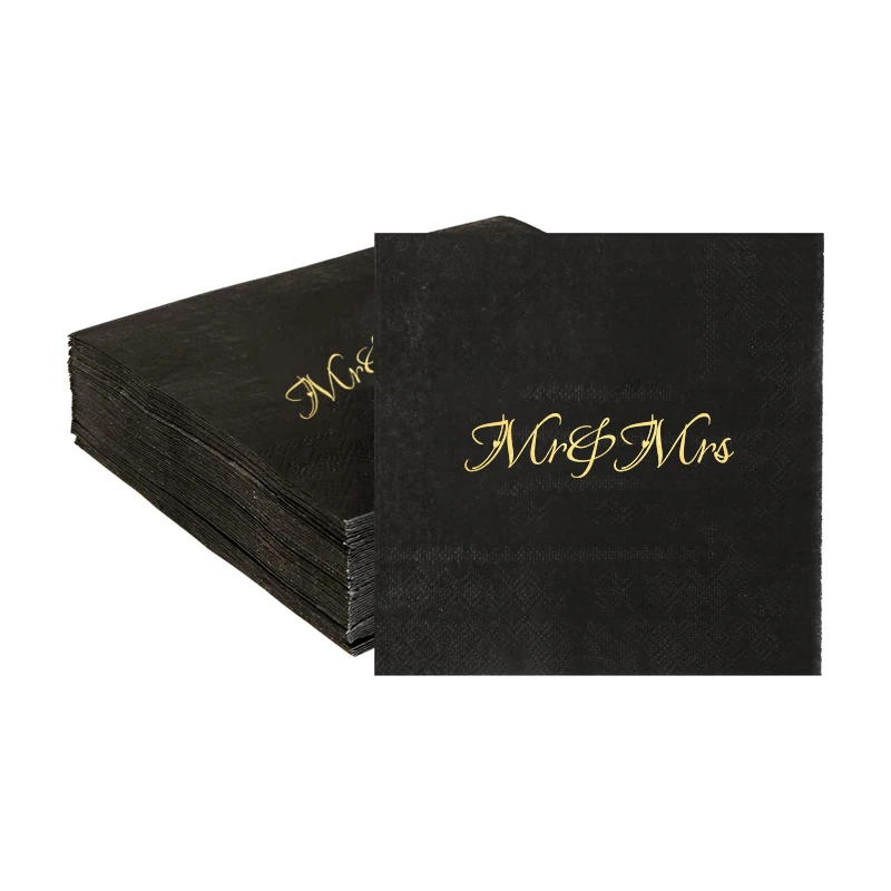 Black Hot Stamping Napkins with English Words, Printed on Them, Customized Wedding Party Logo, 100Pcs