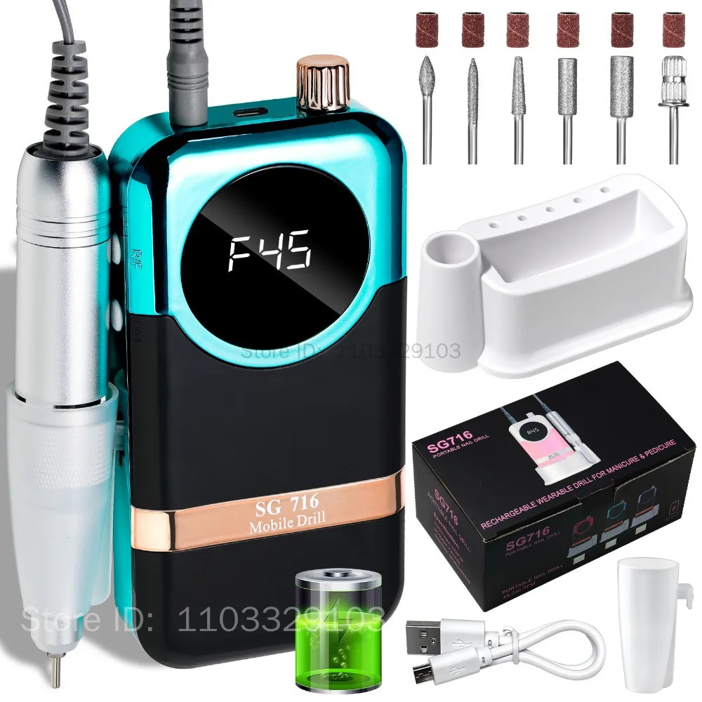 45000 دورة في الدقيقة آلة حفر الأظافر مع منخفضة الضوضاء المحمولة آلة حفر الأظافر قابلة للشحن ملف ساندر الأظافر لأداة صالون مانيكير