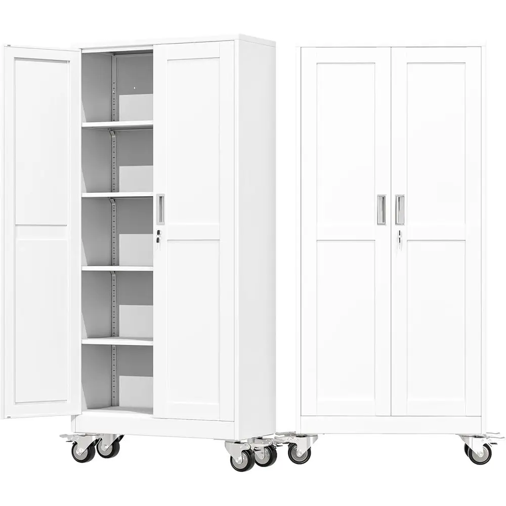 

71 High Rolling Metal Storage Cabinet with Lockable Doors and Adjustable Shelves for Garage, Home, or Office (White) Customized
