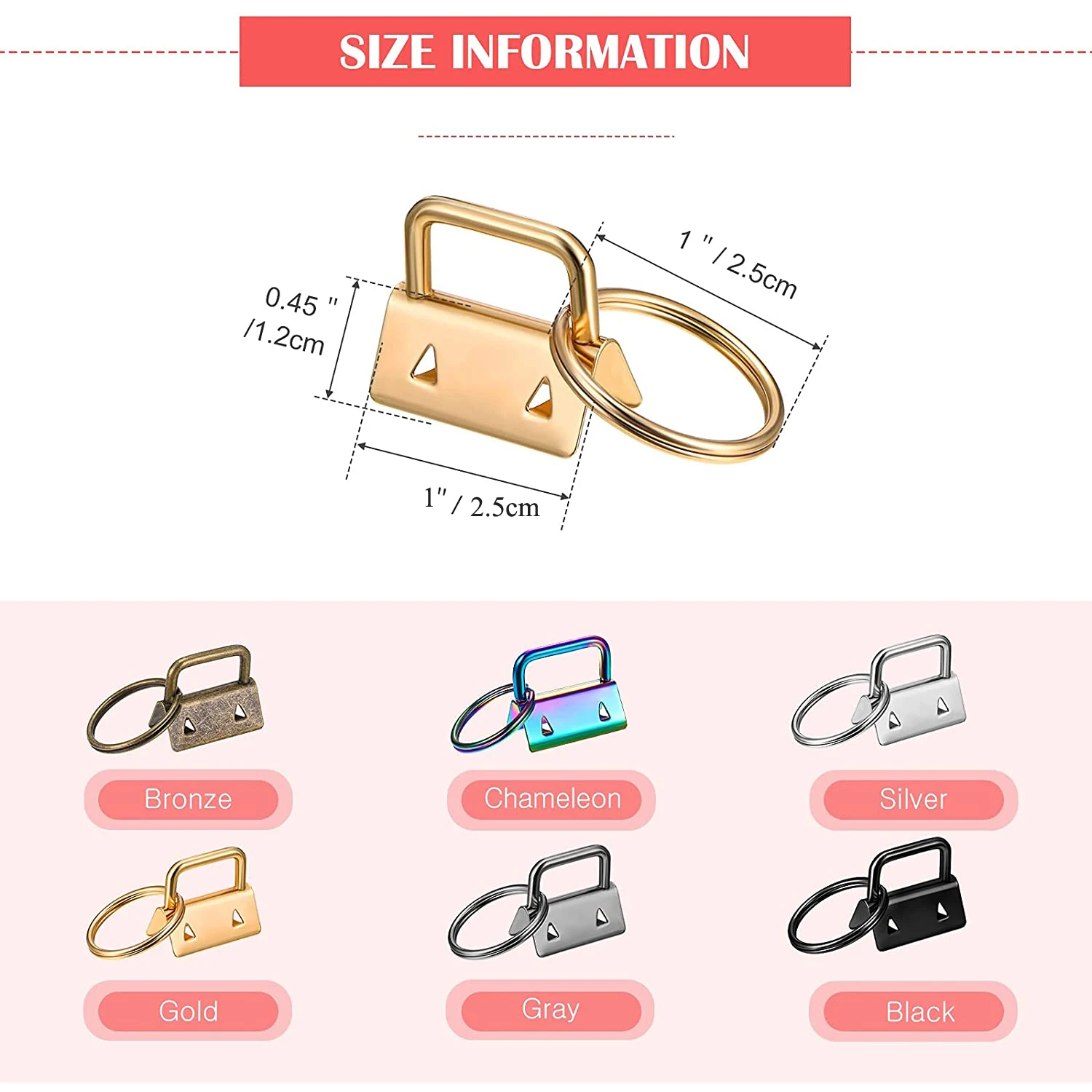 10pcs 1-inch Keychain Hardware Kits Suitable for Decorating Items Such as Wrist Clips, Bags, Phones, Wallets, Keychains, Etc