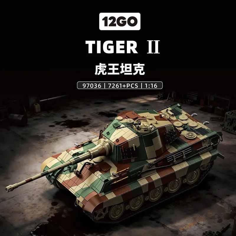 97036 7261pcs Creativity Military 1:16 Heavy Tank Tiger 2 Building Blocks Bricks Assembling Model Adult Toy Christmas Gift Set