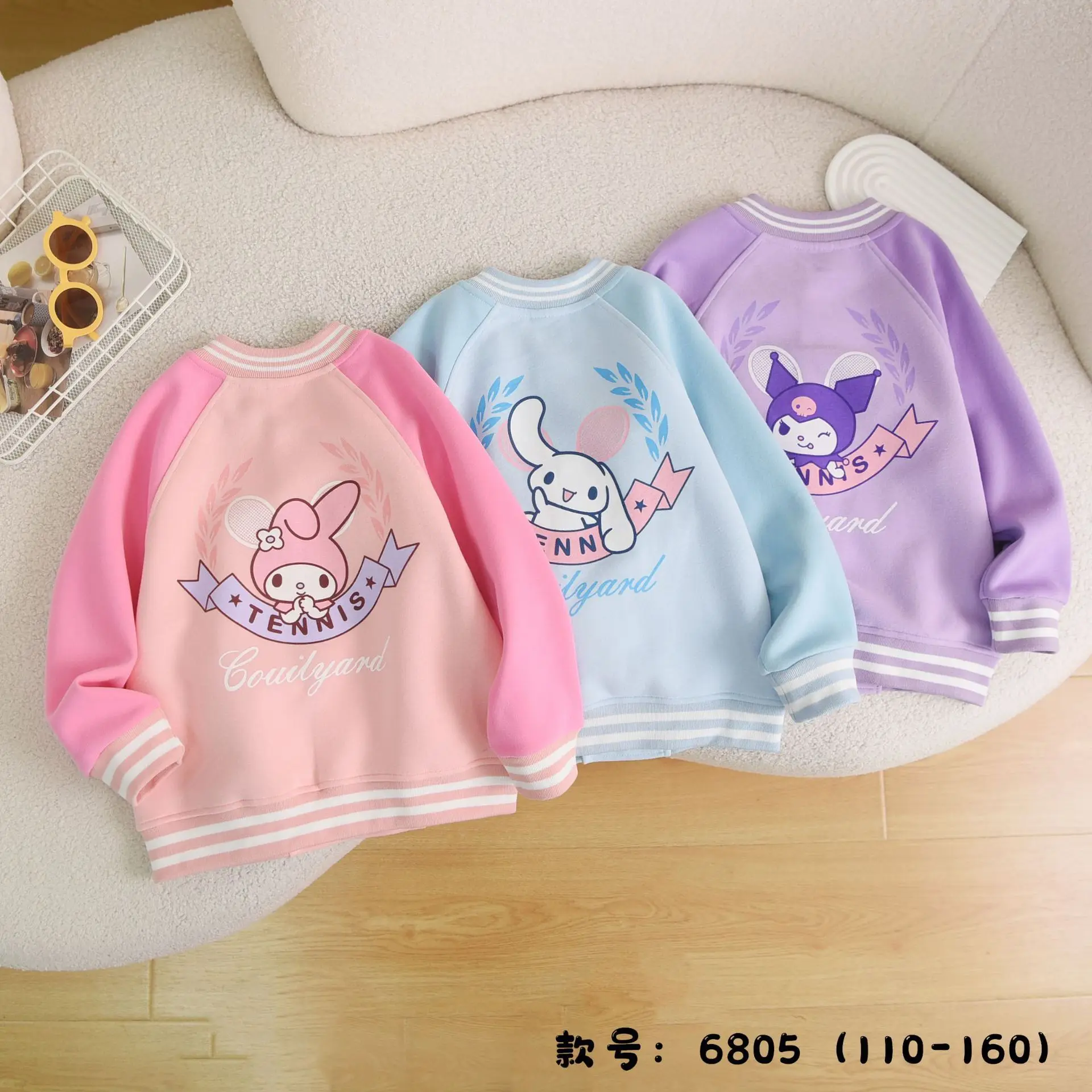 

2024 New Kuromi Girls Hoodie Sanrio Kawaii Anime My Melody Cinnamoroll Cartoon Cute Baseball Uniform Babys Clothes Gift for Kids