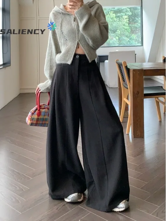 

SALIENCY Retro Wide Leg High Waist Casual Pants for Women Fall 2025 Loose Fashionable Minimalist Versatile Trousers
