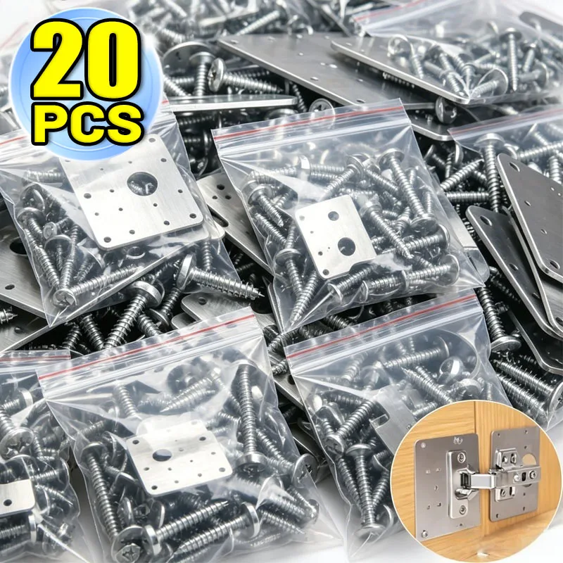 Cabinet Hinge Repair Plate Kit Stainless Steel Door Hinge Mounting Plate With Holes For Home Kitchen Cupboard Furniture