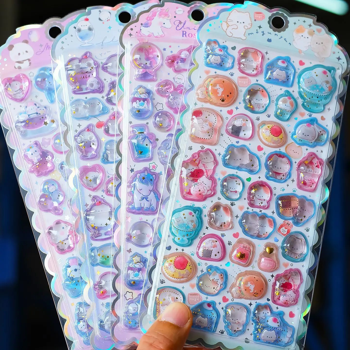 1 ud./4 Uds. Pegatinas en relieve 3D con forma de unicornio y gatos dulces de dibujos animados para álbum de recortes Diy, adhesivo de papelería para diario, pegatinas bonitas para decoración