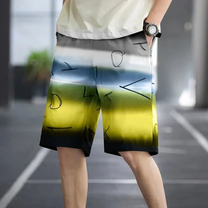 New Summer Men\'s Trend Thin Section Quick-Drying Printed Beach Pants Sports Rafting Five Casual Pants Surfing Vacation Shorts