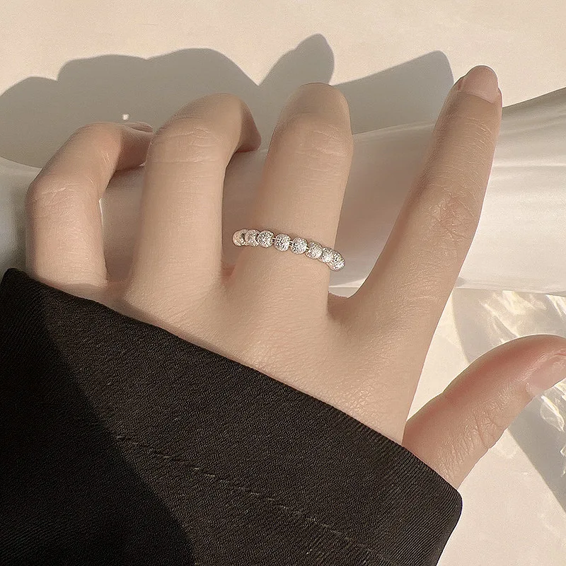 

925 Sterling Silver Open Finger Ring Matte Beads Simple Stackable Geometric Punk For Women Jewelry Gift Dropship Wholesale