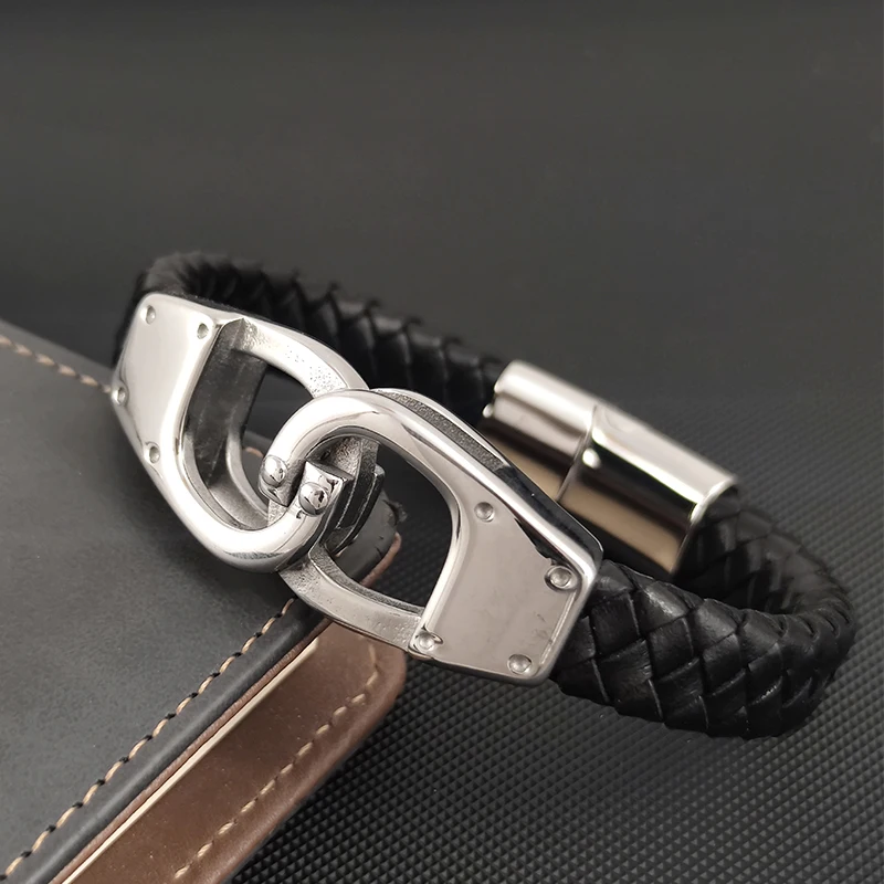 Classic Infinite Symbol Leather Bracelet Multi-layer Men Stainless Steel Punk Magnetic Clasp Bangle for Friend Charm Jewelry