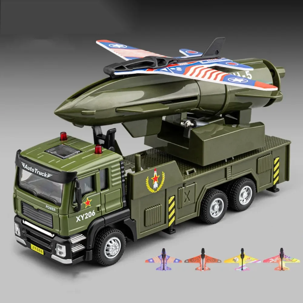 1:32 Drone Launch Vehicle Miniature Model Toys Car Alloy Diecast Military Cars Sound Light Pull Back Toys for Kids Holiday Gifts