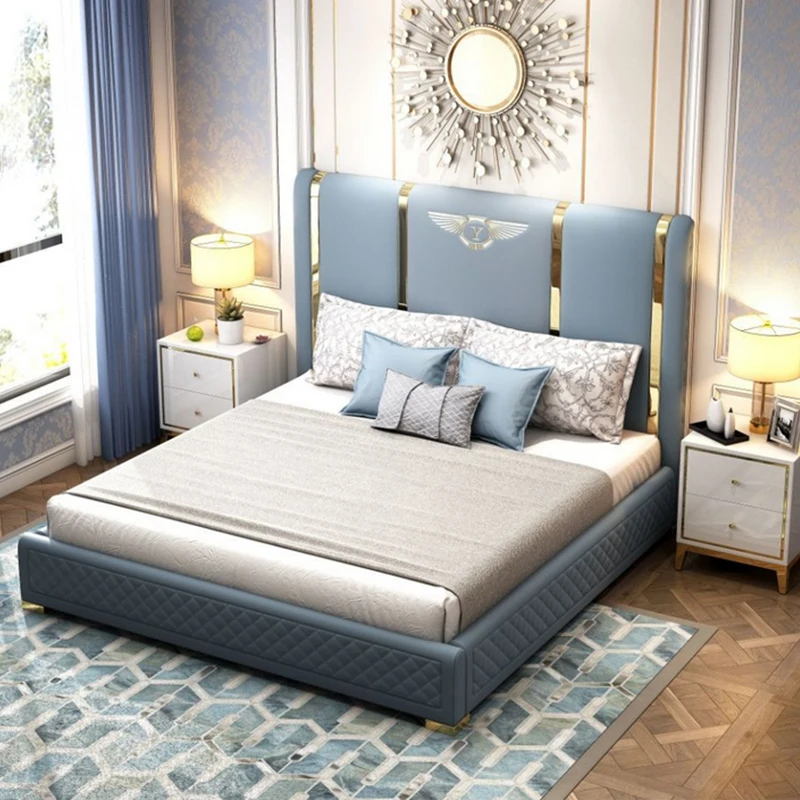 luxury bed room modern king size  leather  metal beds set luxury  queen size furniture bed