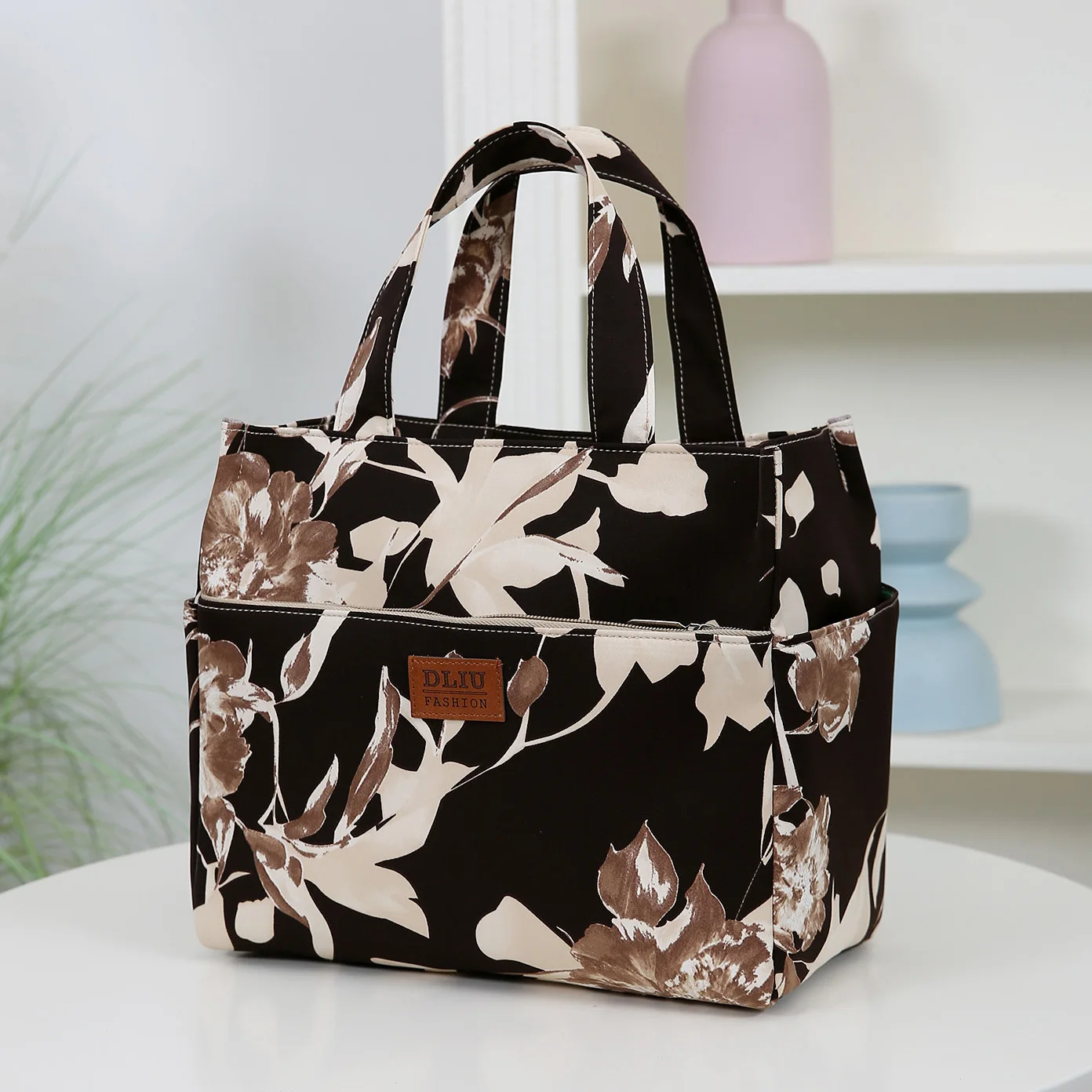 سعة كبيرة، قماش سميك، حقيبة حمل، نمط الأزهار، حقيبة متنوعة، حقيبة تسوق، حقيبة حمل مربعة متعددة الوظائف #1