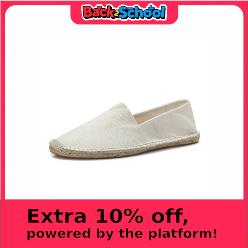 Zapatos de lino de costura para hombre, mocasines sin cordones, zapatos informales, alpargatas para hombre, zapatos planos de lona de cáñamo, calzado de conducción de pescador de talla grande