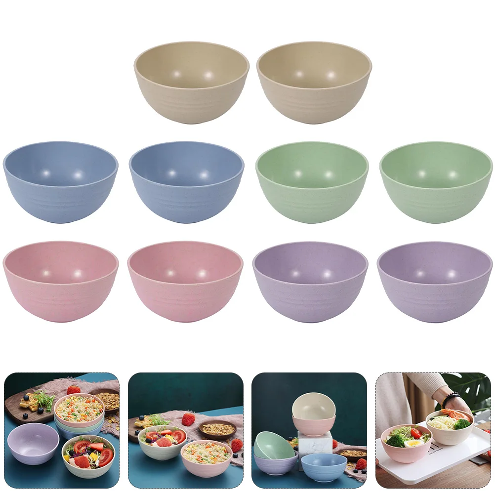 

10pcs Anti-Fall Rice Bowls Unbreakable Food-Grade Thick Round Bowl Set Reusable Kids Safe Cereal Soup Bowls For Home Outdoor