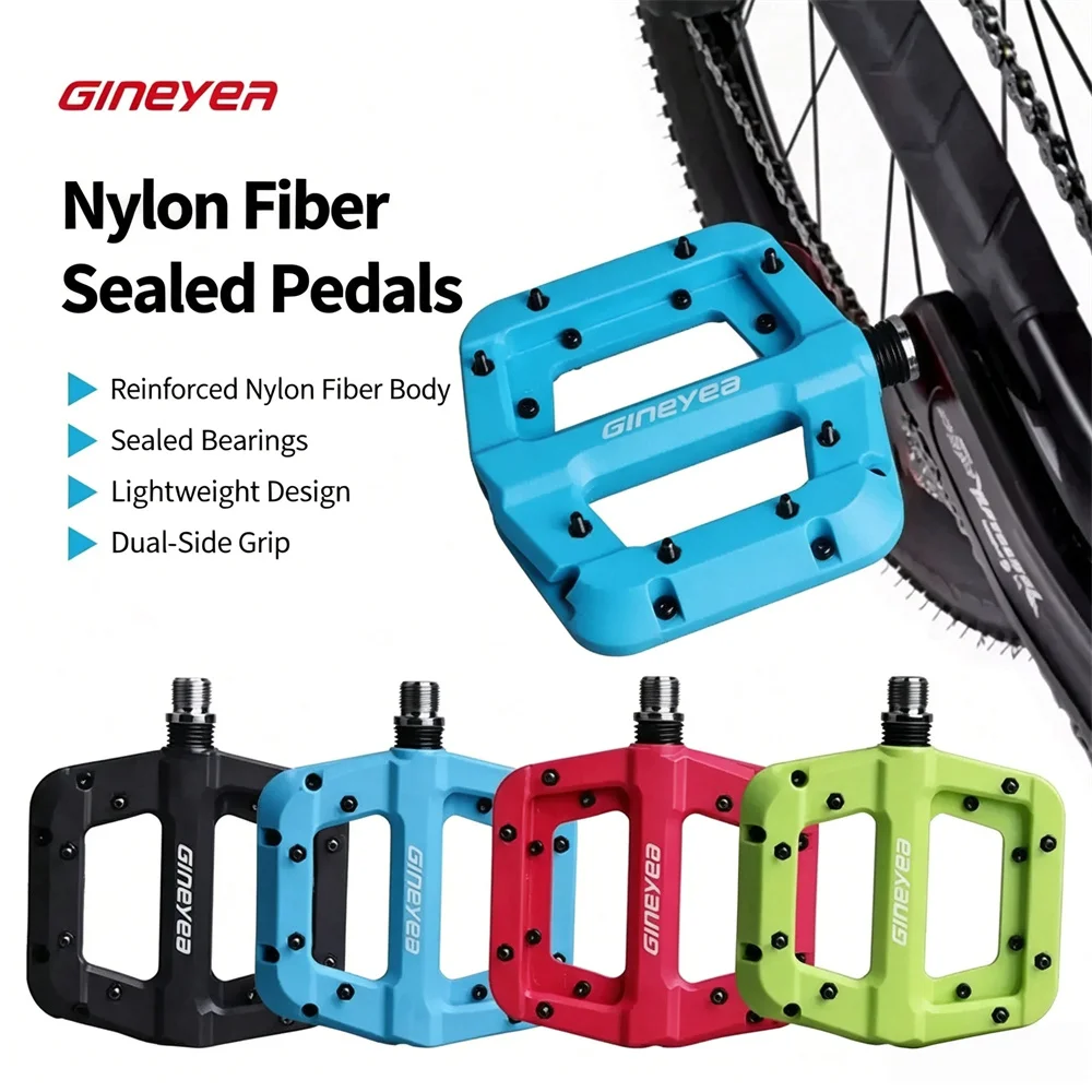 M991 Nylon Bicycle Pedals Sealed Ball Bearing DU Bushing Anti Slip Removable Steel Pins MTB Downhill BMX Road Bike Flat Platform