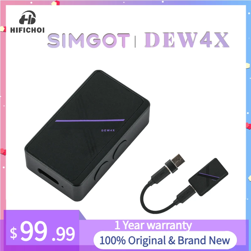 SIMGOT DEW4X Dekoder Audio Tinggi DAC AMP Portabel HiFi dengan Kabel Lapisan Pelindung Terbungkus OFC Chip C43198 Ganda
