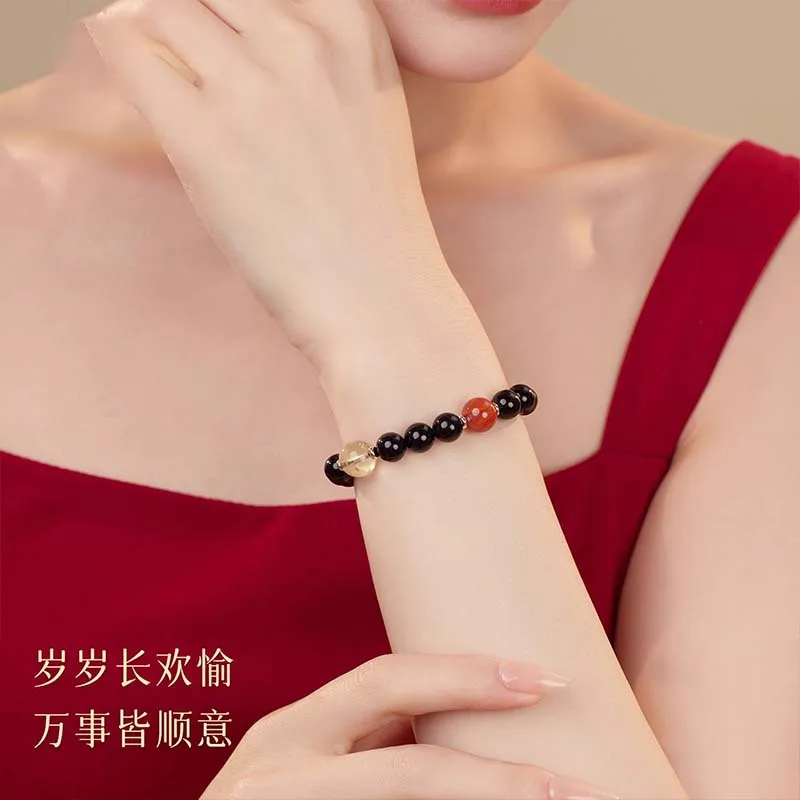 Putuo Mountain Natural Black Obsidian -Gem Multi-Circle Men And Women Good Luck Fortune Bead Bracelet view 4