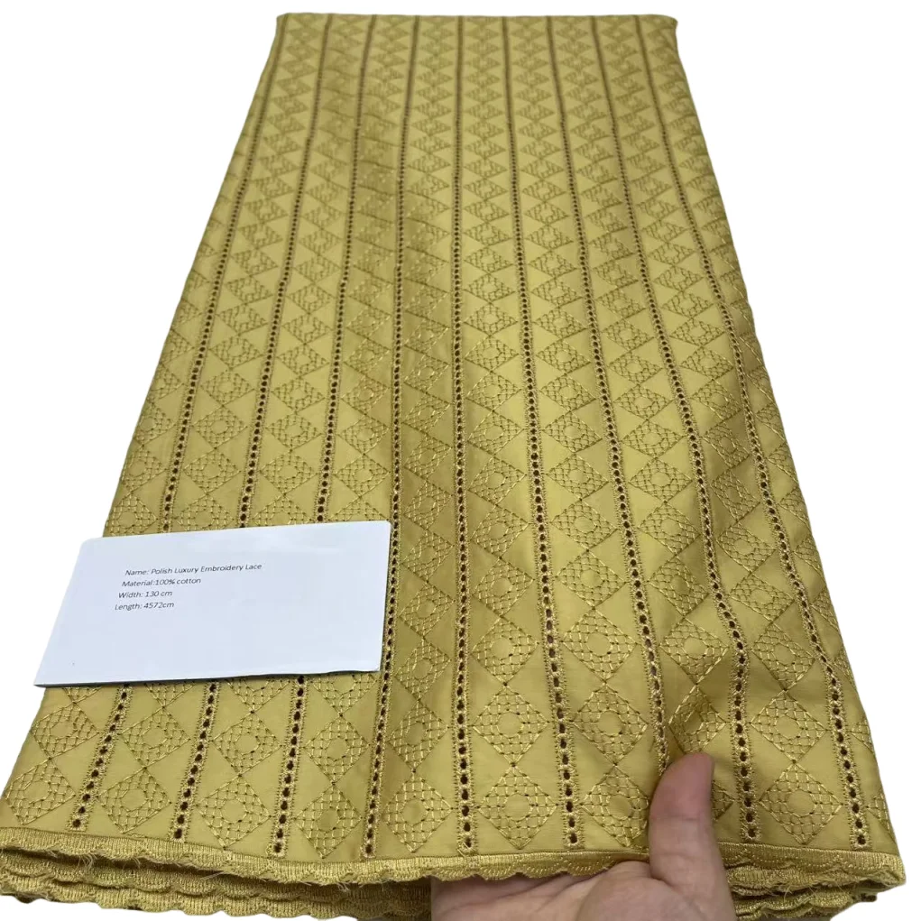 

5 ярдов нигерийской 100% хлопок, полированная атласная ткань для вышивки, высокое качество, швейцарская вуаль, кружевной материал для мужчин, стиль Дубая 1202S58-1