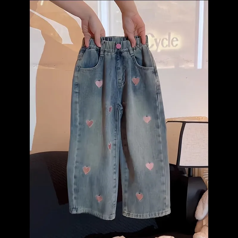 2026 Mädchenhosen Frühling Herbst Neue Hosen Gerades Bein Weites Bein Jeans Kinderjeans Mittlere Kindergröße – Detail 7