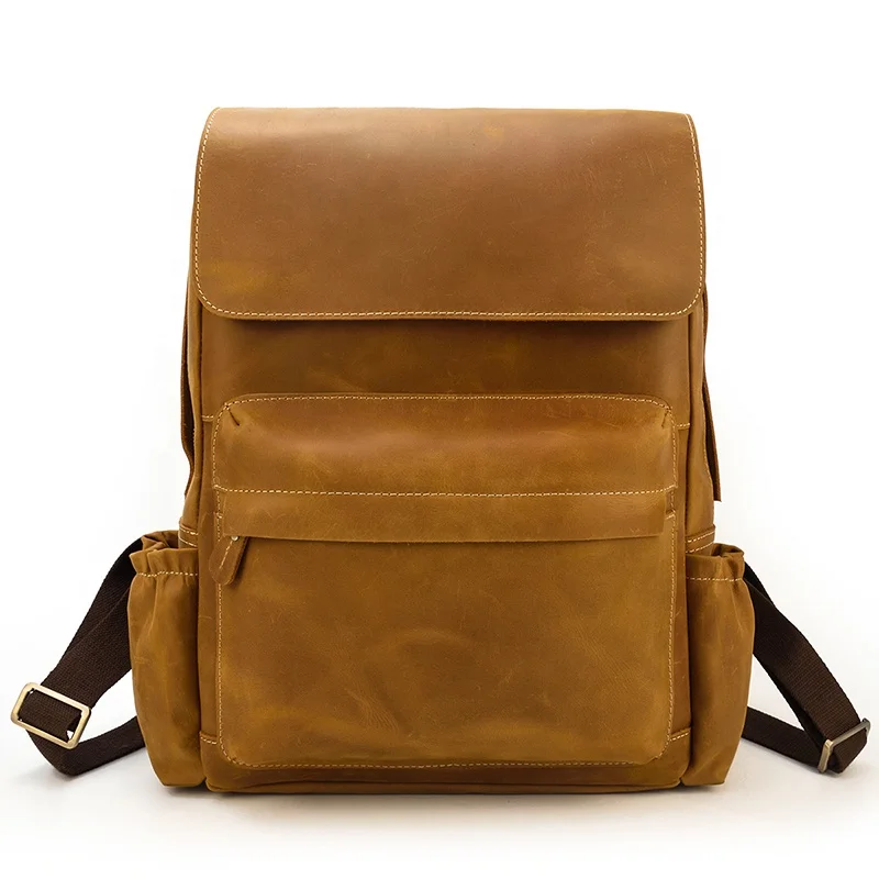 

Hot Selling Vintage Laptop School Bag Men Luxury Genuine Leather Hiking Gym Backpack Bag