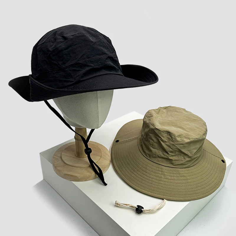 

New Unisex Quick Drying Solid Bucket Hats Camp Sunshade Drawstring Breathable Outdoor Alpine Cap Versatile Fashion Casual Retro