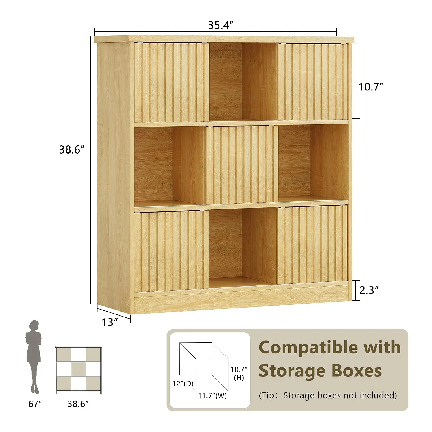 9 Cube Wooden Bookshelf Sliding Door Storage Cabinet Organizer Living Room Bedroom Office, Customized