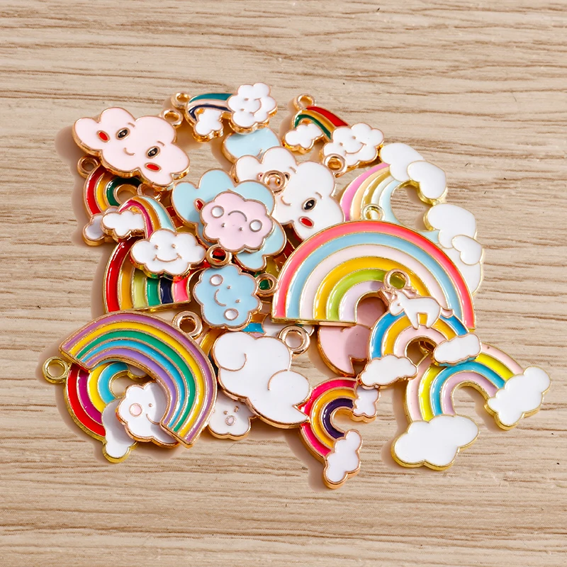

Tusember 10/20pcs Random Charms Enamel Sun Cloud Rainbow Charms Pendants for Necklaces Earrings Bracelet DIY Keychain Jewelry
