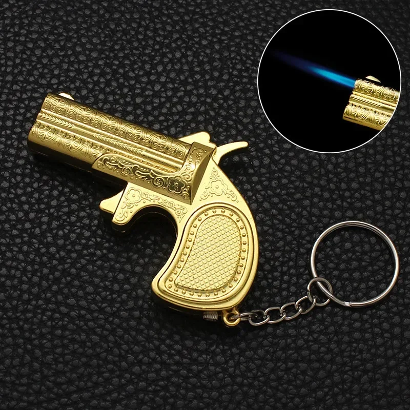 

2025 Cigar Igniter Inflatable Windproof Revolver Gun Lighter Open Flame Keychain Pistol Cigarette Lighters & Smoking Accessories