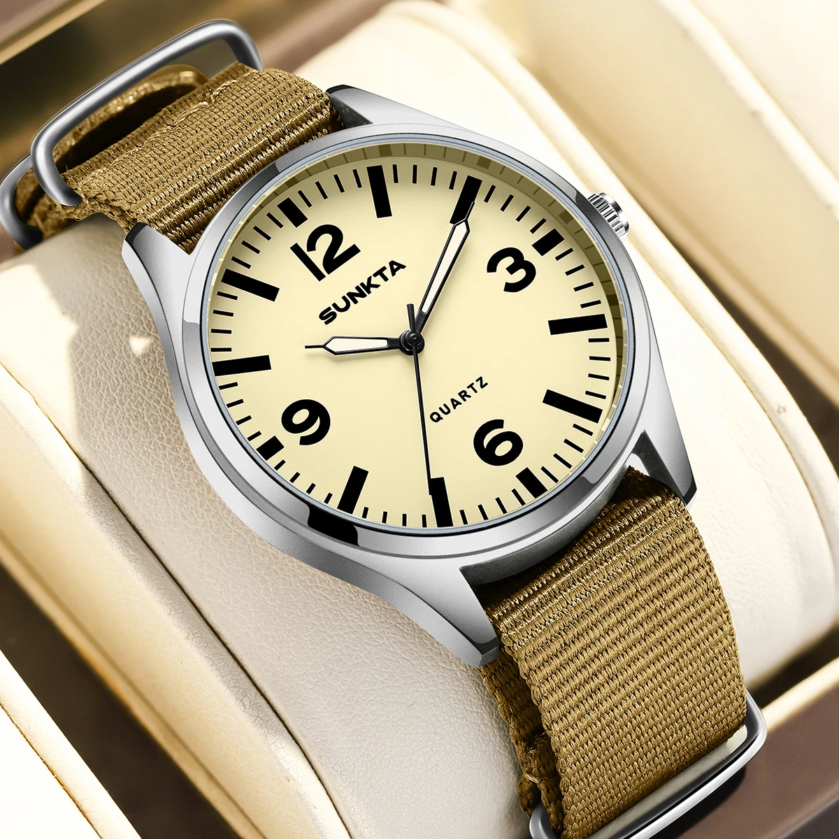SUNKTA Watch for Men Nylon Strap Quartz Watch Simple Round Dial Watch for Daily Work Sports Clock Reloj Relogios Masculino+Box