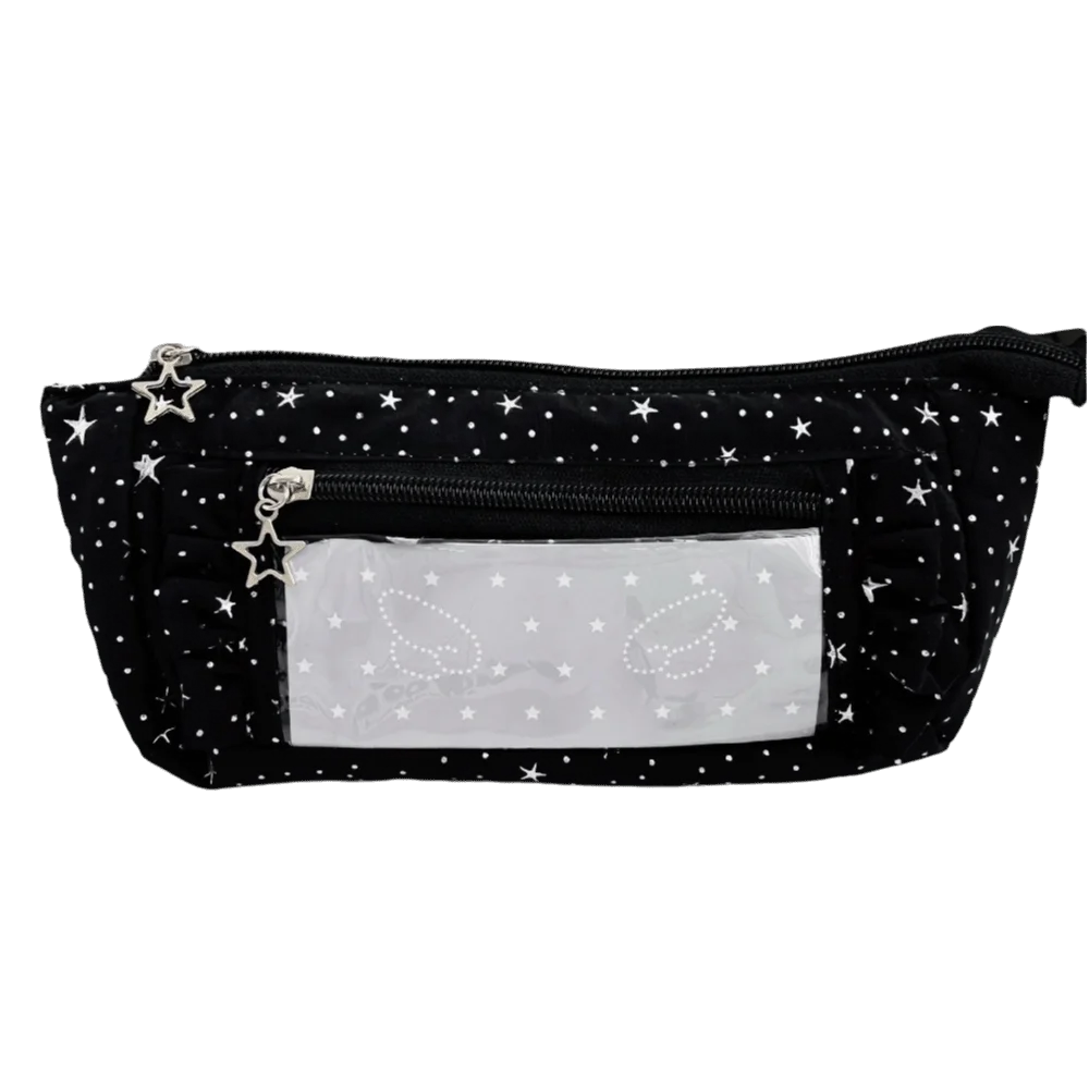 Portable Zipper Star Pain Bag Lace Ruffle Large Capacity Pen Pouch Transparent Window Student Pencil Case for Students Gift