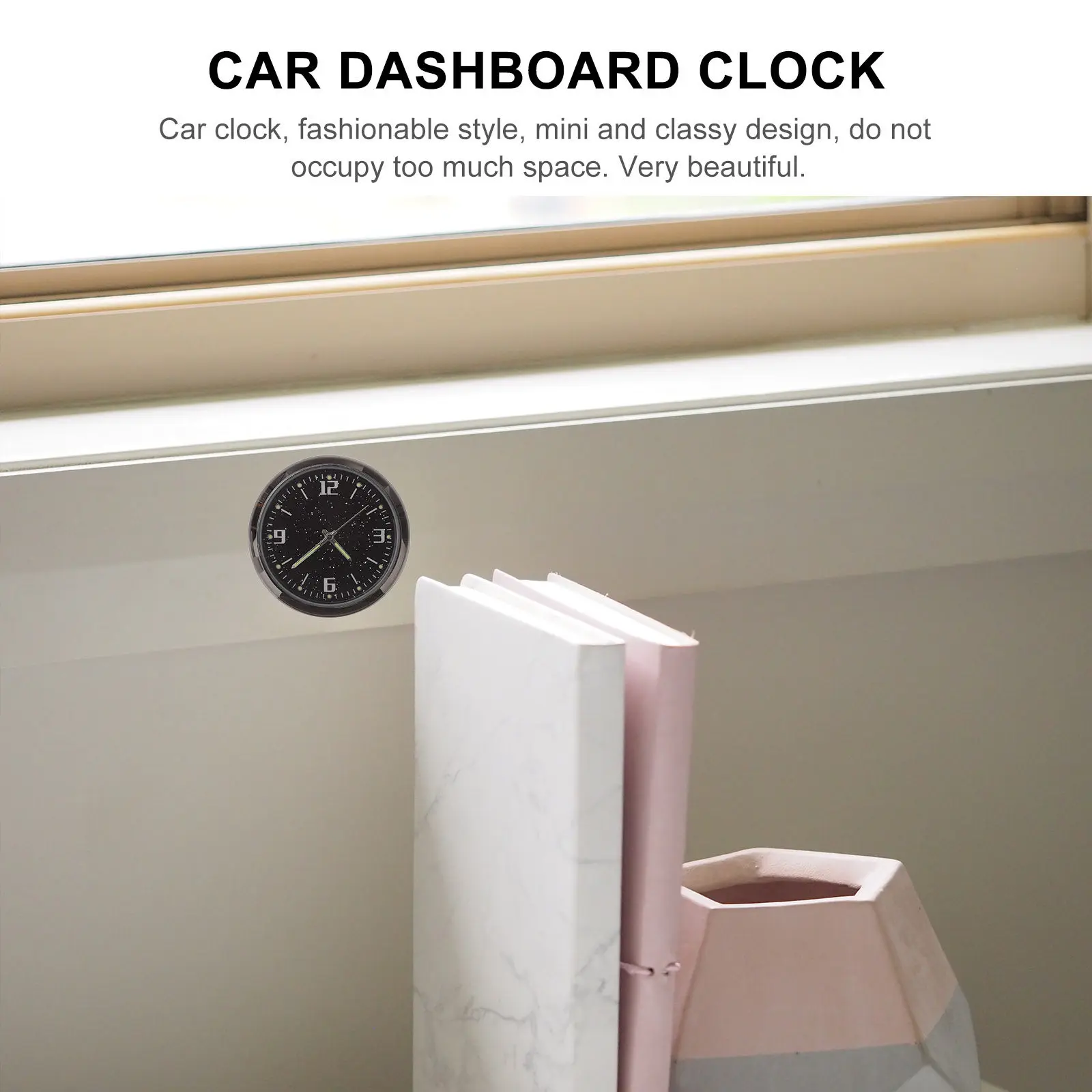 Car Clock Mini Dashboard Stick on Clock for Auto Dash Automotive Steel Glass Design Compact Time Reminder Easy Install Clear