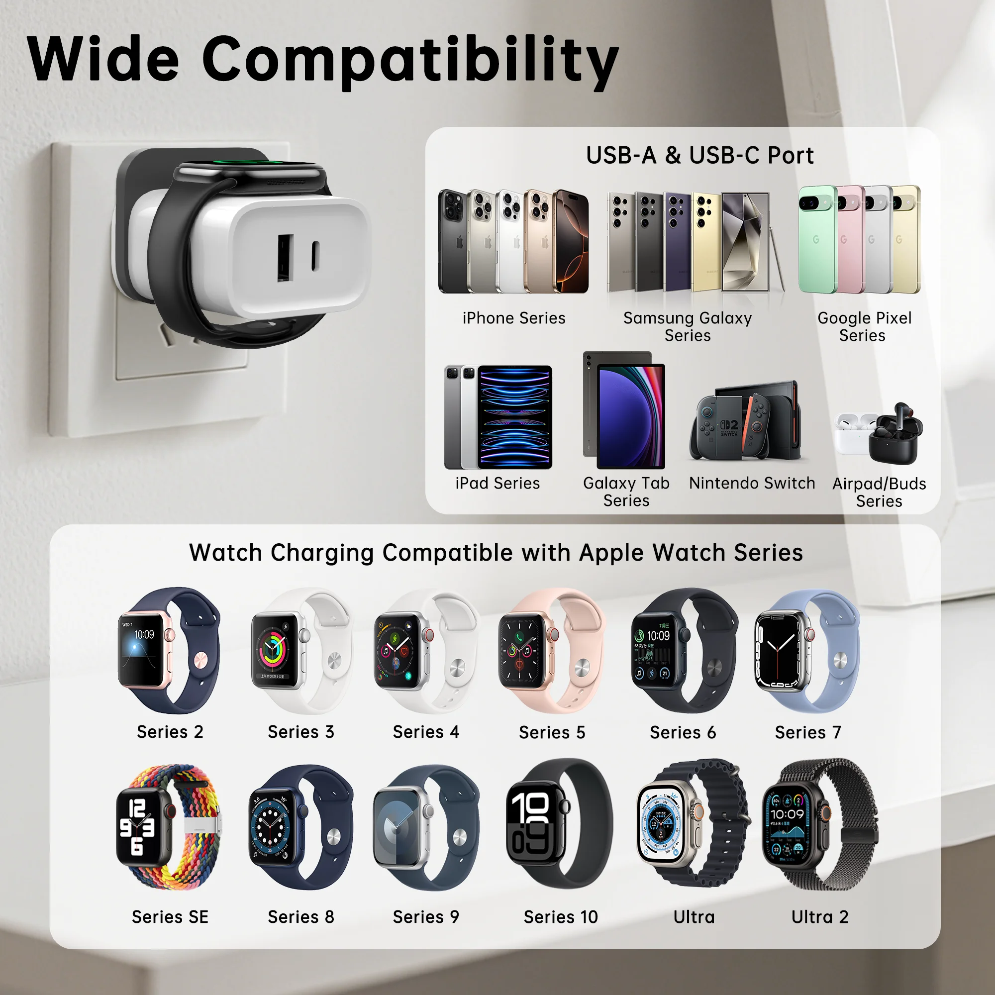 Portable 3 in 1 Wall Charger 25W USB C PD Fast Charging Block For Apple Watch iPhone iPad