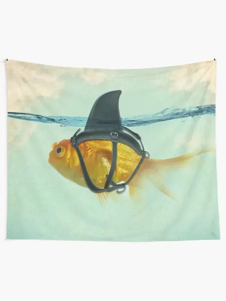 Brilliant Disguise, Goldfish with a Shark Fin Tapestry Room Decoration Korean Style Korean Room Decor Art Mural Tapestry