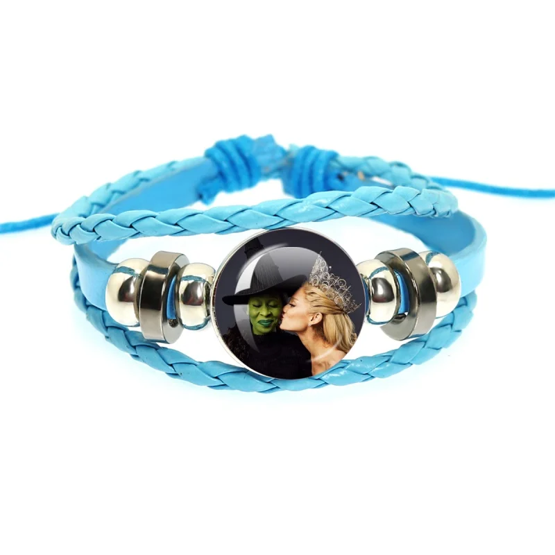 Movie Wicked Elphaba Linda Cosplay Blue Multilayer Leather Bracelete Glass Cabochon Accessories Jewelry Gift