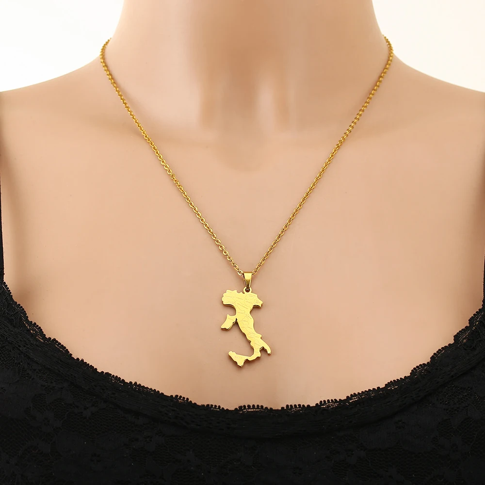 الفولاذ المقاوم للصدأ خريطة إيطاليا والمدينة قلادة قلادة للرجال النساء الأزواج BFF الوطنية النمط الوطني مجوهرات هدية عيد ميلاد #2