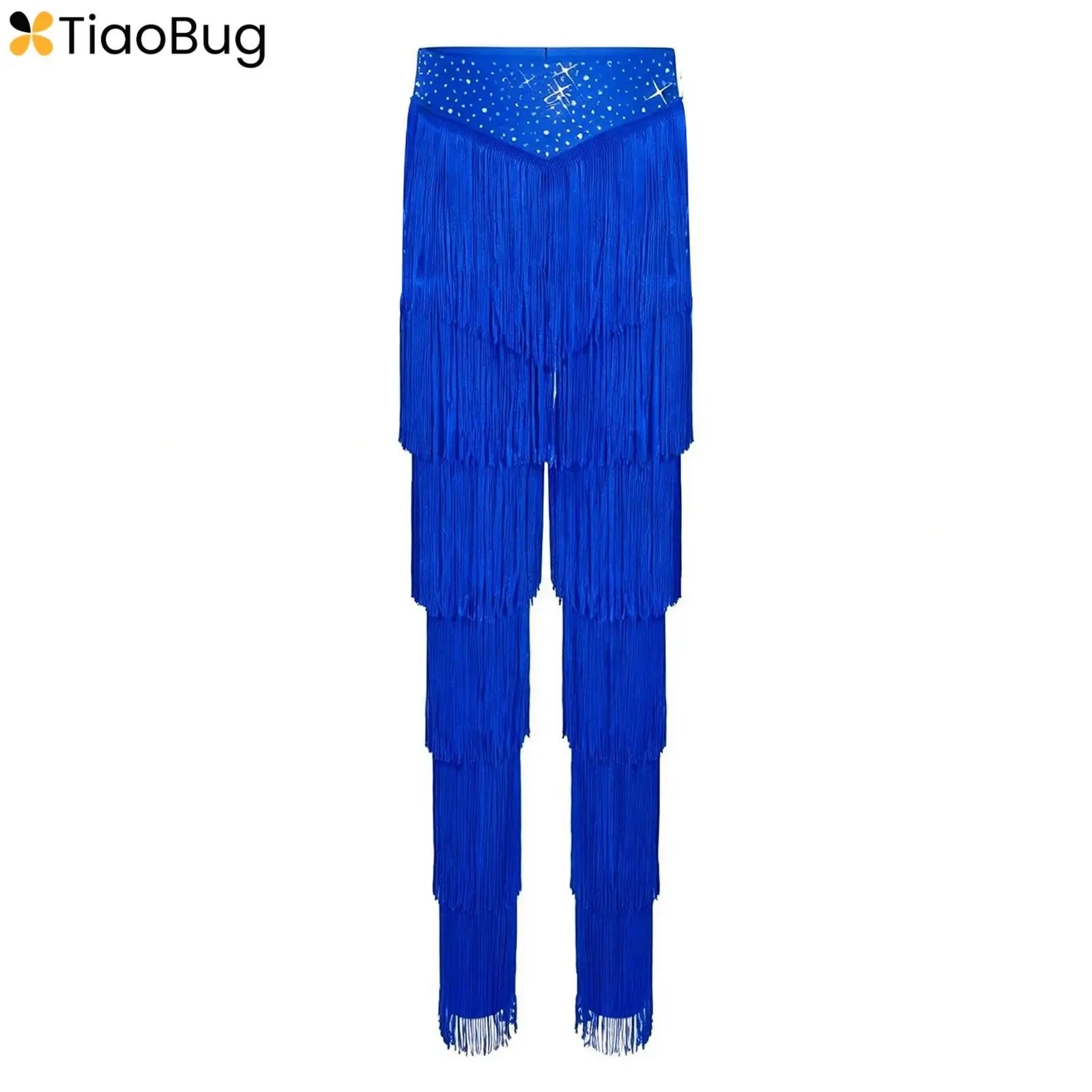 

Kids Girls Tiered Tassel Latin Dance Trousers Ballroom Dance Professional Fringe Practice Pants Competitions Training Leggings