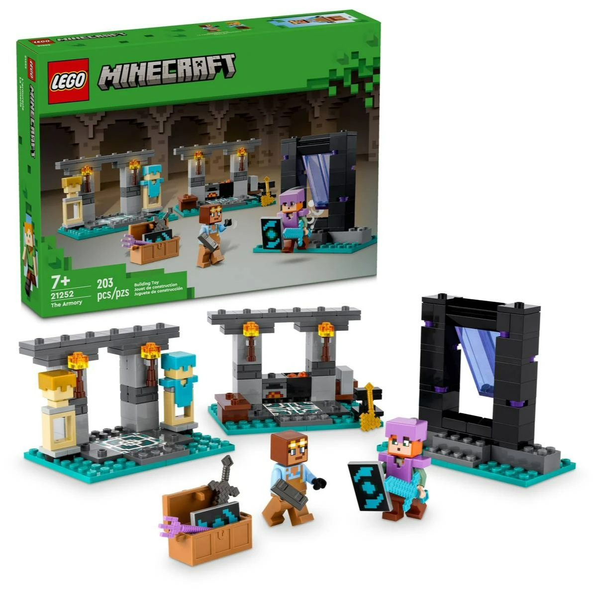 LEGO ®   Minecraft ®   21252 The Armory Building Kit Juego de armas Juguete de aventura para niños ofrece niños y niñas mayores de 7 años en adelante 203 piezas