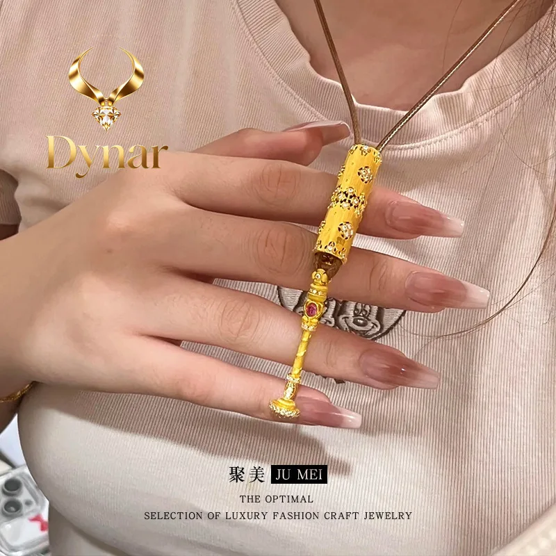 Dynar Jewelry    Ancient gold magic wand pendant 24K real gold brushed pendant exquisite women's new fashion design 9999 necklac