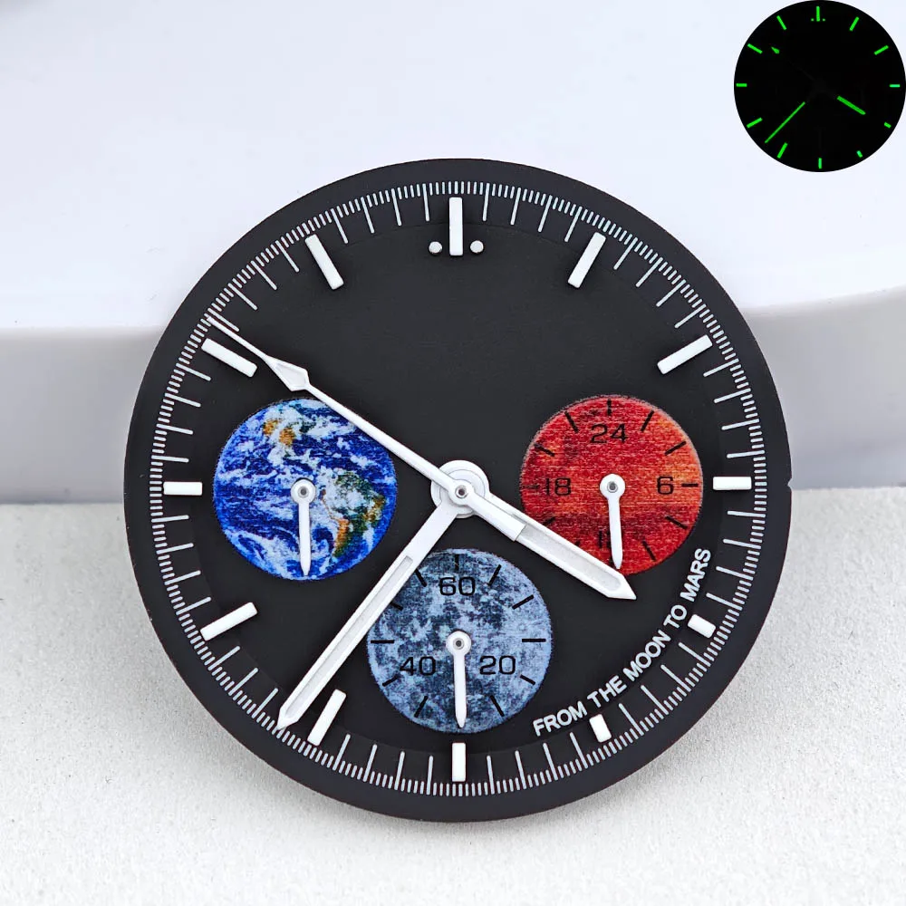32.5MM Luminous VK63 Watch Dial Replacement for VK63 Movement Speed Master Modified Chronograph Watch Dial Repair Parts Accessor