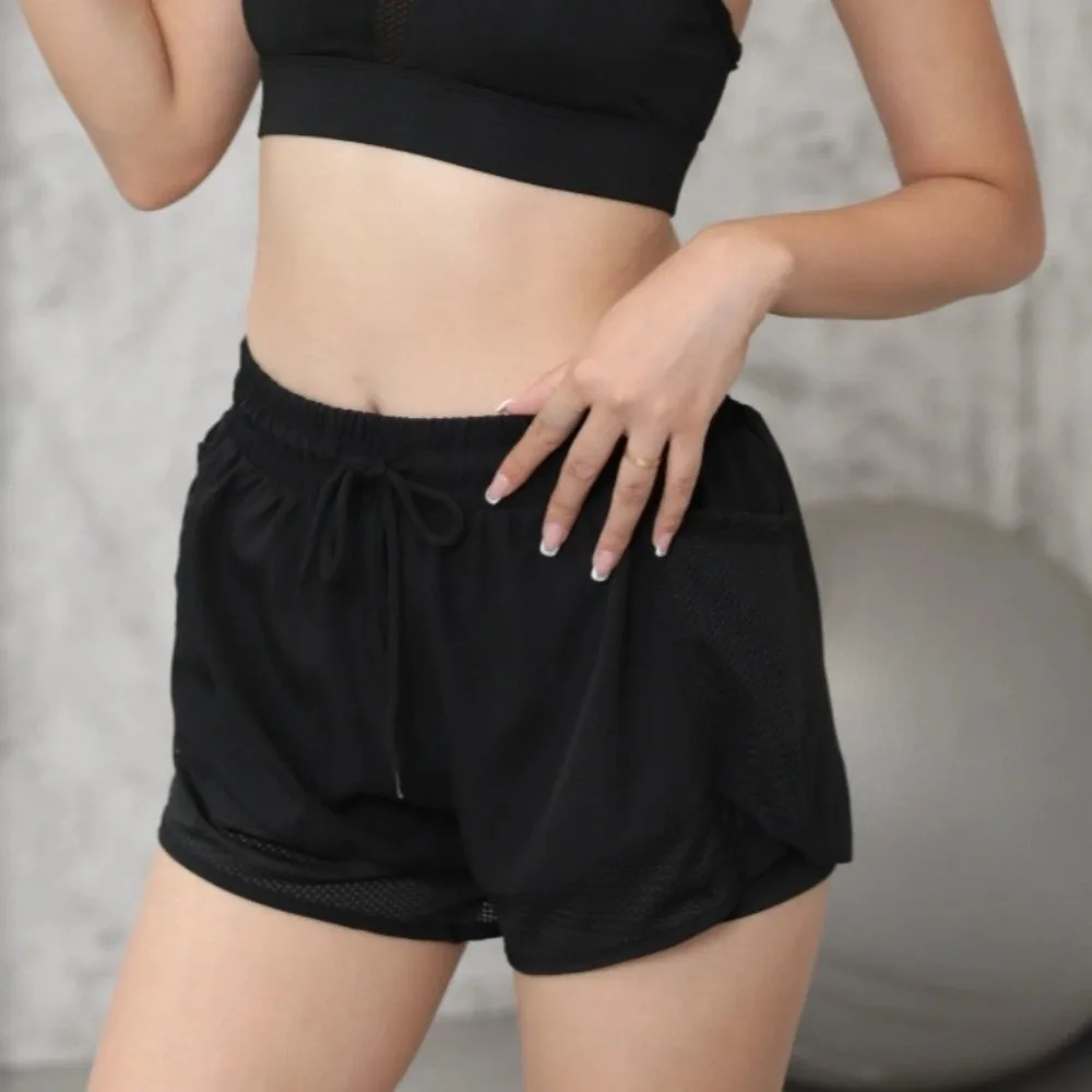 

Дышащие свободные женские шорты для йоги, сетчатые леггинсы для фитнеса с карманом и высокой талией, женская спортивная одежда для спортзала