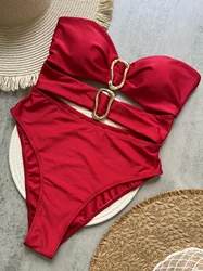 Red Hollow Out Swimwear One Piece sexy Swimsuits Women Strapless Bathing Swimming Suit Wear Bather One-Piece Suits