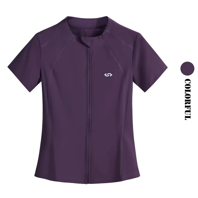 DRUR Women Yoga Shirt Summer Lightweight Breathable Fitness Top with Full Zipper Short Sleeve Workout Jacket Running Gym Clothes
