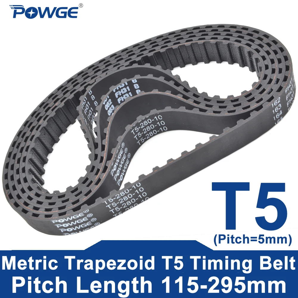 POWGE 5PCS T5 Cinghia dentata Lp = 115 135 140 150 165 185 190 195 200 205 210 215 220 225 230 235 240 245 250 255 260 Larghezza 6-50mm