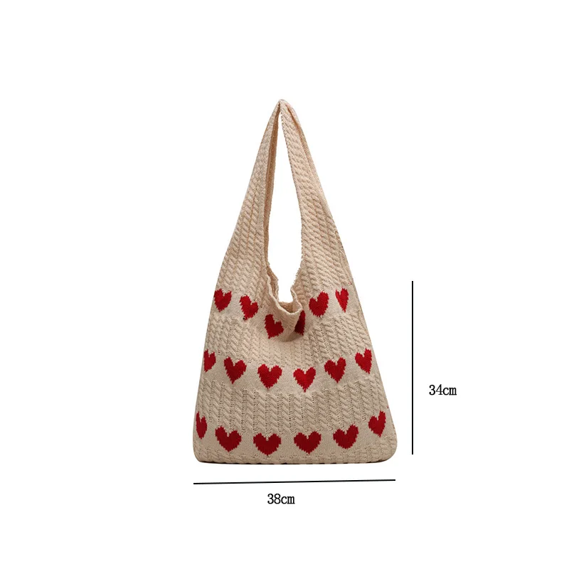 2026 جديد اليدوية الصوفية محبوك حقيبة للنساء الصيف الحب القلب تحت الإبط حقيبة كتف شيك عادية حمل 1 قطعة