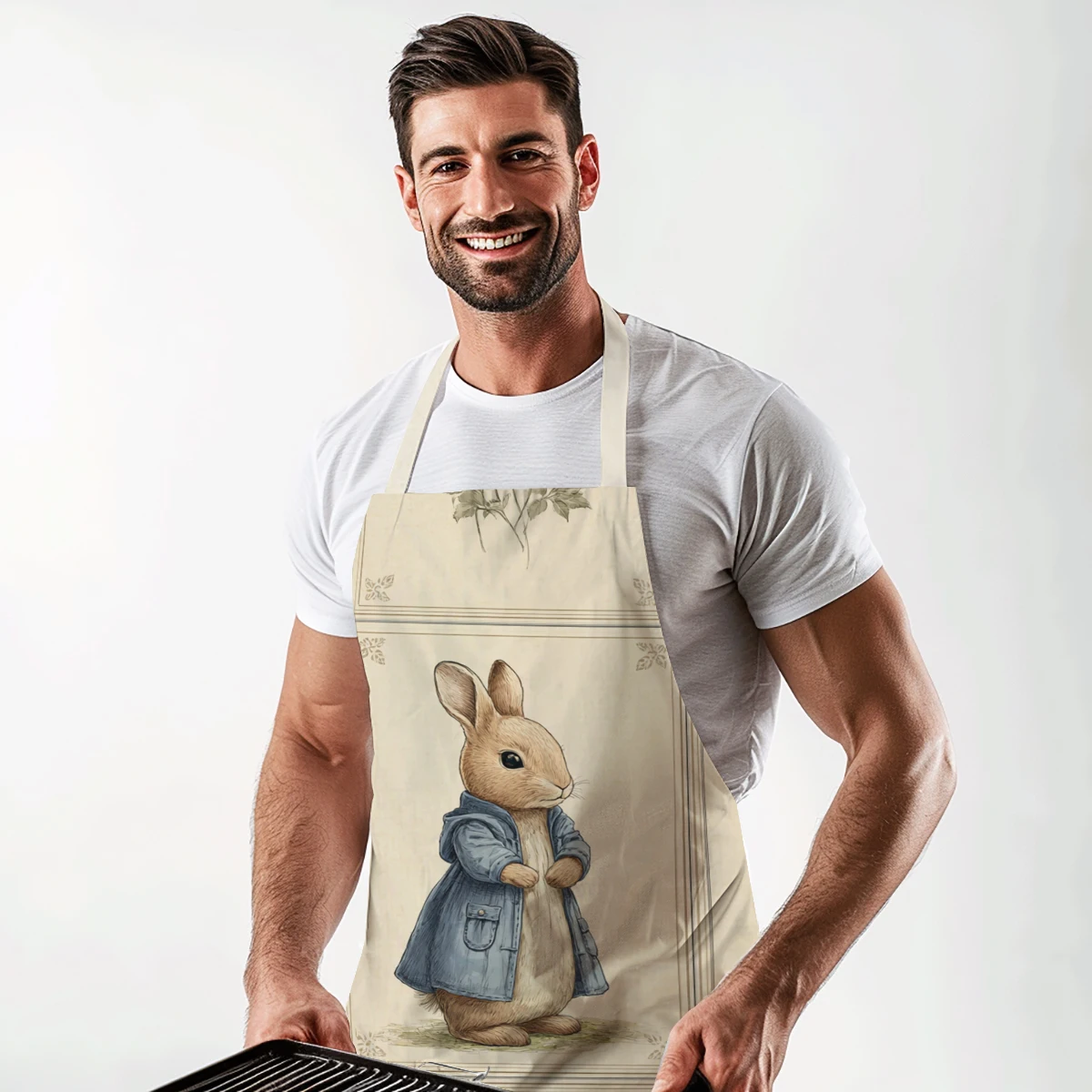 

Фартук из полиэстера с милым рисунком кролика - очаровательный фартук для готовки и рисования, стильный полиэстеровый фартук для домашней художественной студии и кухни