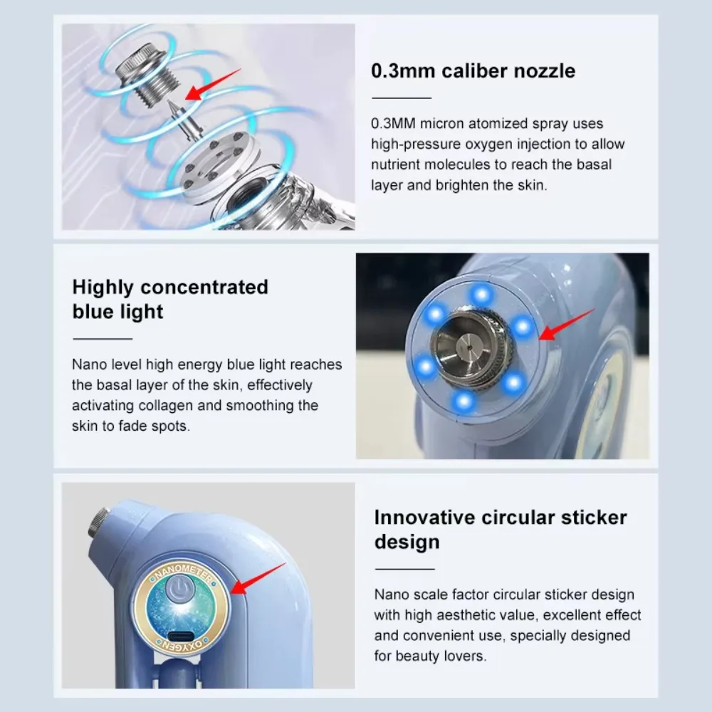 Ручной аппарат для ухода за кожей с инжектором и оксигенацией. Вилки США/IT для омоложения и увлажнения лица.